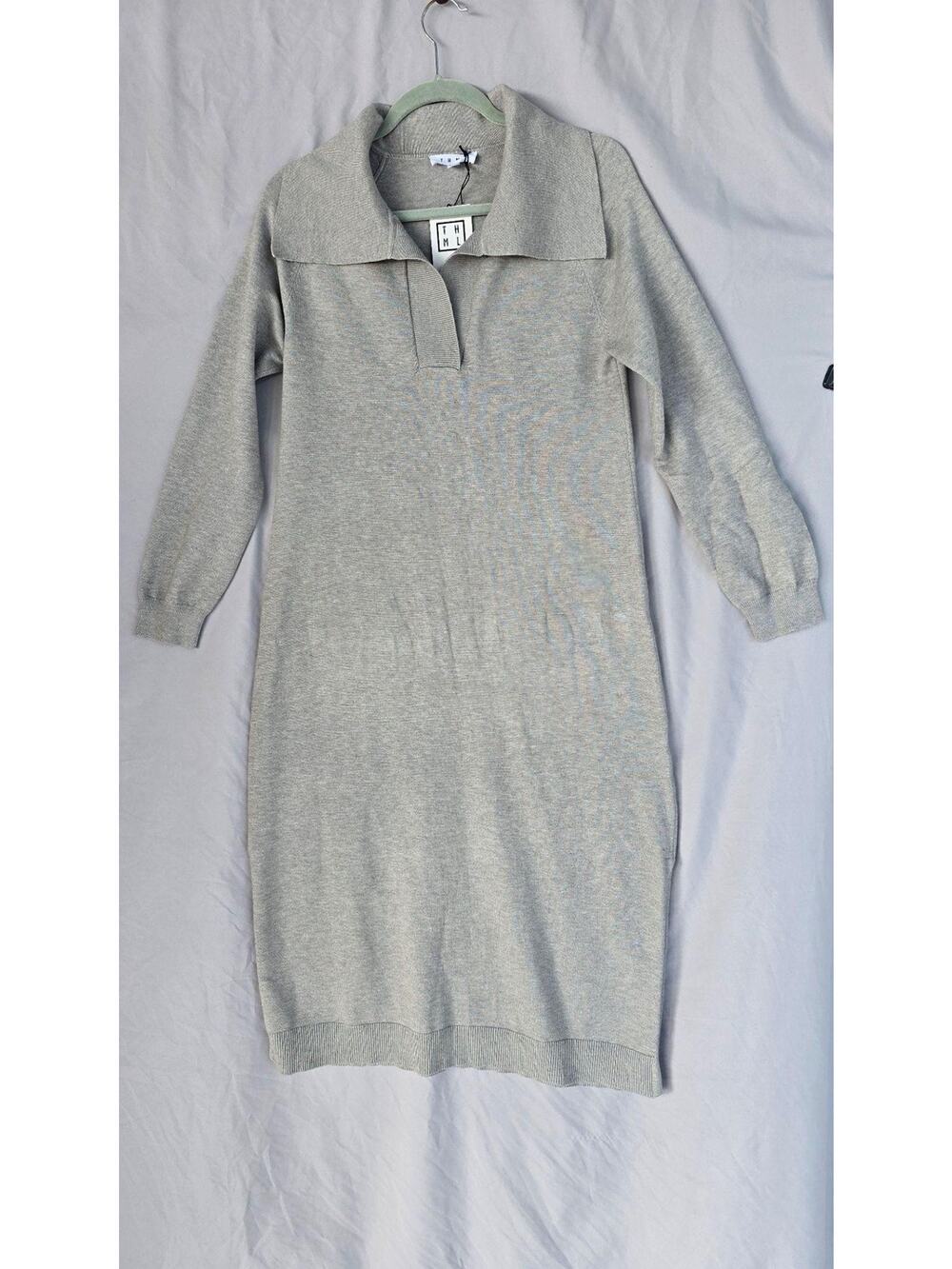 THML Dress Womens Small Gray Collared Knit Sweater 3/4 Sleeve Knee Length